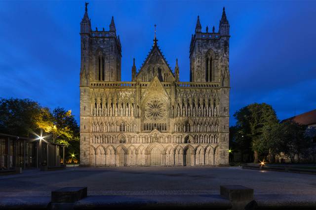 The elaborate west wall of Nidarosdomen Cathedral, Trondheim's landmark