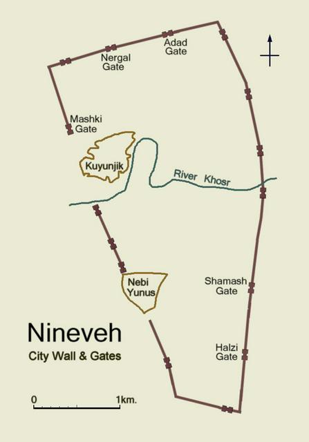 Nineveh map of city walls and gates, before the destruction in 2016.