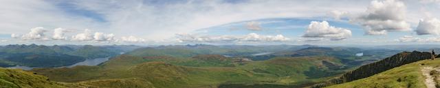 Panoramic view north from Ben Lomond; Loch Lomond is on the left