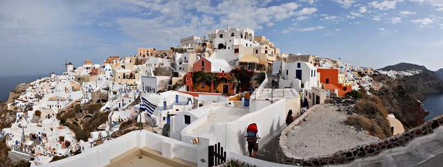 Panoramic view of Oia, Santorini island (Thira), Greece