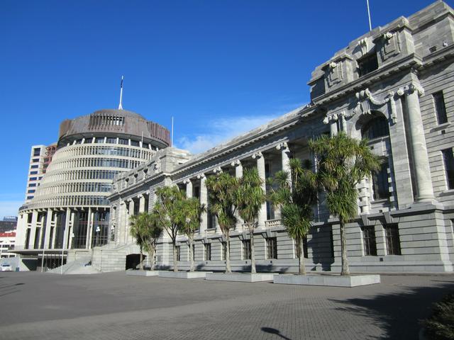 Parliament House and the Executive Wing ("Beehive") in Wellington