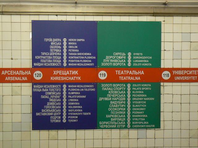 Stations on lines in the Kiev metro; also transcribed into Roman letters