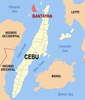 Bantayan in red
Rest of Cebu Province in white