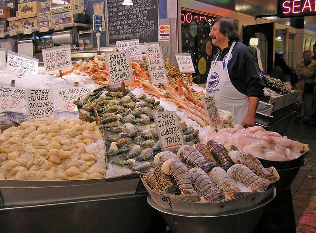 Abundant seafood at Pike Place Market