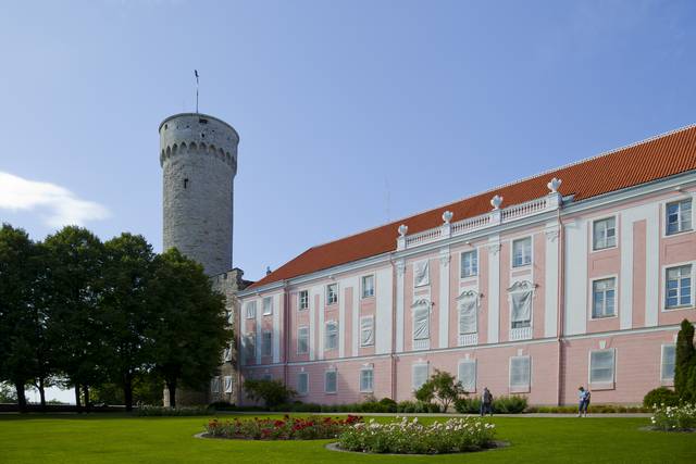 Pikk Hermann (Tall Hermann) tower and the Estonian Parliament building (Riigikogu)