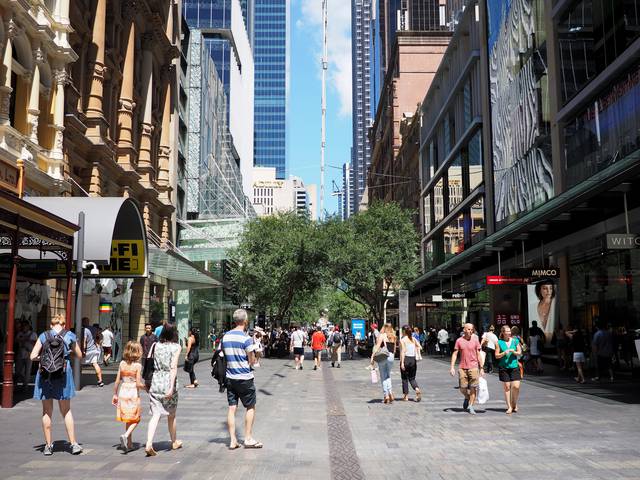 Pitt Street Mall in Sydney is one of Australia's busiest shopping districts