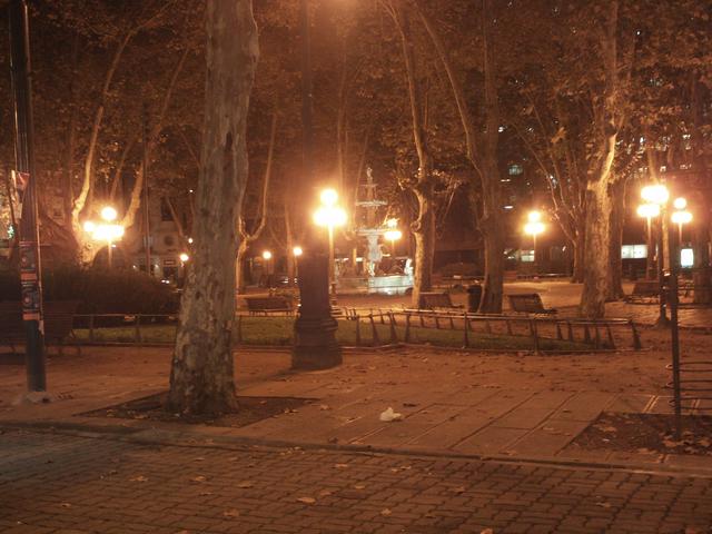 Night view of Plaza Constitución in Montevideo's old town