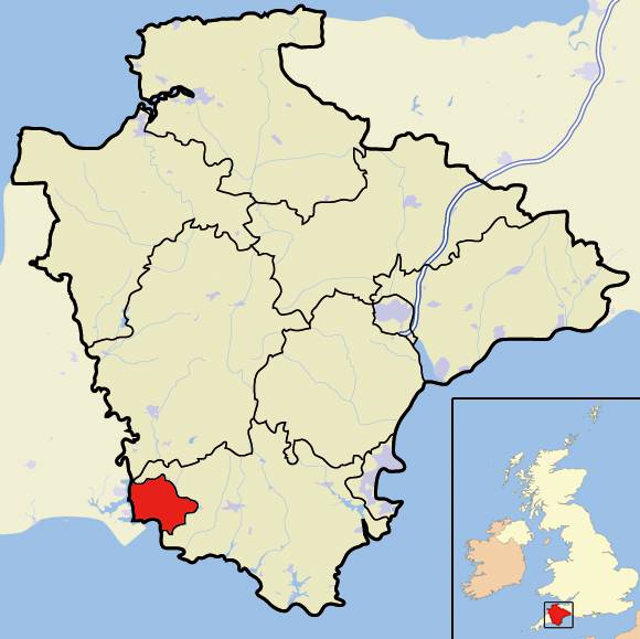 Location of Plymouth, shown within Devon and UK