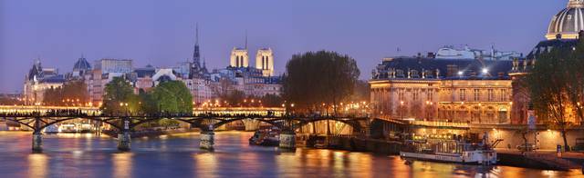 The Pont des Arts (Bridge of the Arts) and just behind, the pont Neuf ("New Bridge", but actually the oldest in Paris) and the île de la Cité.