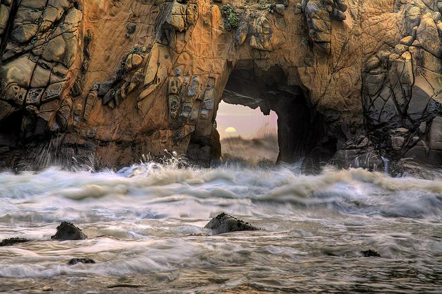 Pfeiffer Beach keyhole formation at sunset