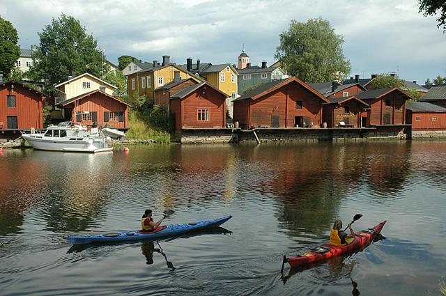 Kayaking past Old Porvoo