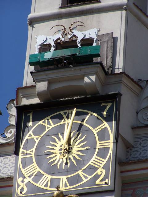 Mechanical goats on the town hall's clock