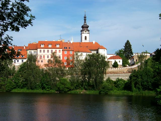 View of the main church and the town walls from Otava river