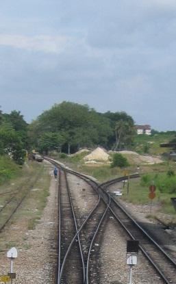 Gemas' raison d'être: Malaysia's most important railway junction. Left, the main line to Kuala Lumpur, Ipoh and Butterworth. Right, the Jungle Railway to Kota Bahru.