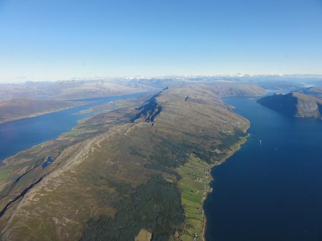 Outer part of Ranfjorden (near Nesna) looking north east to Mo i Rana and the mountains