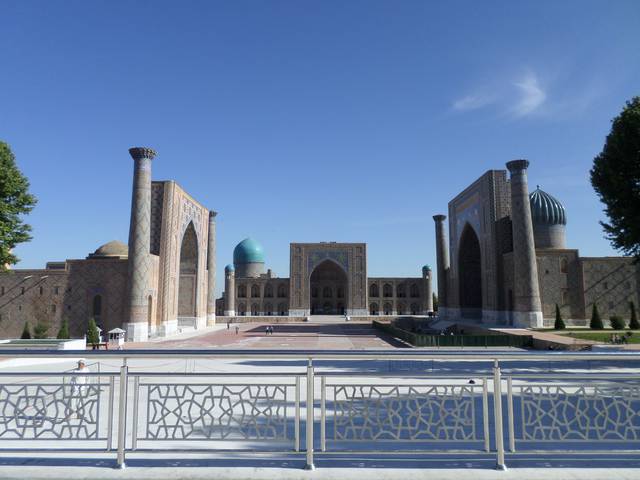 Enjoying the view of Registan, Samarkand