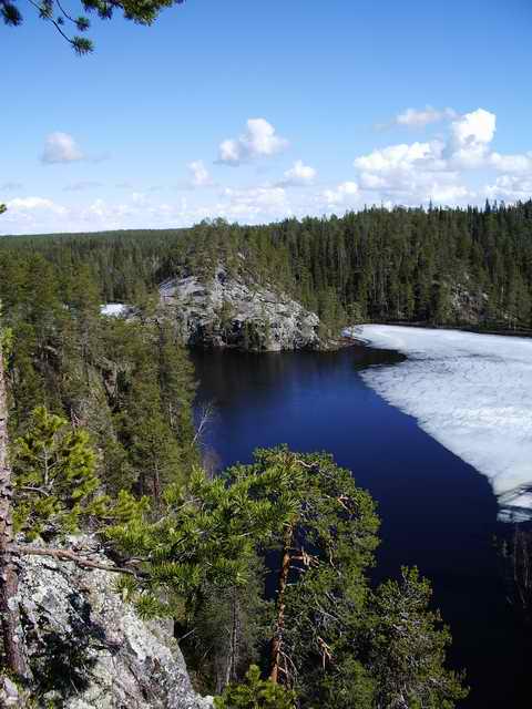 View from Ristikallio in Oulanka National Park. Ice left in late May.