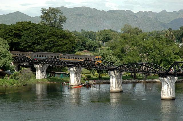 Train crossing the Bridge over the River Kwai