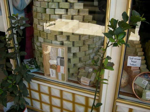 A soap store in Antakya, together with laurel saplings outside