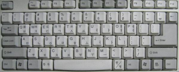 A Korean keyboard using a Korean OS can type in English or Hangul.