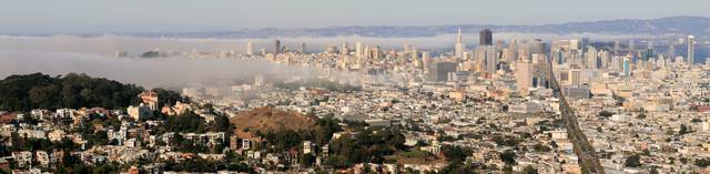 San Francisco, partly enshrouded in fog