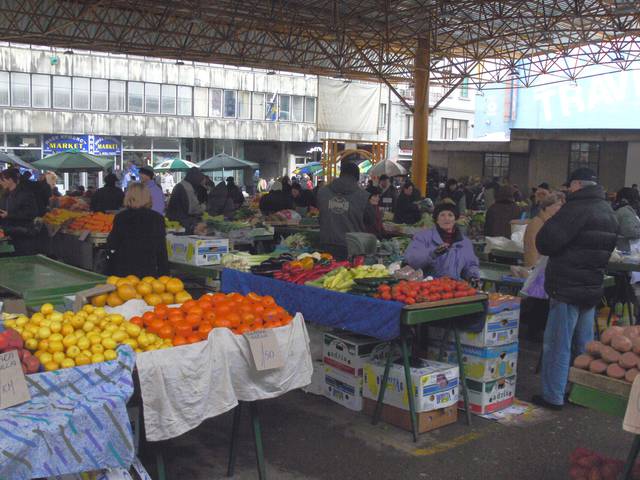 Fruits, vegetables and walnuts for sale at Markale market.