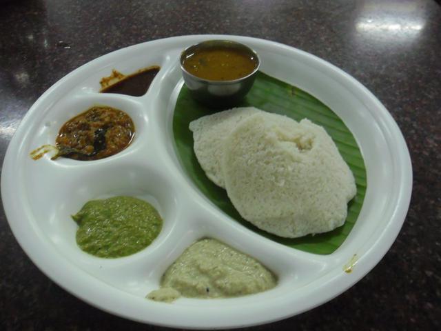 'Idli' or steamed rice cake come with four chutneys and sambar in Palakkad