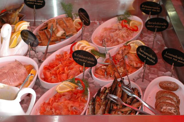 Cold fish buffet at Liekkilohi, Savonlinna