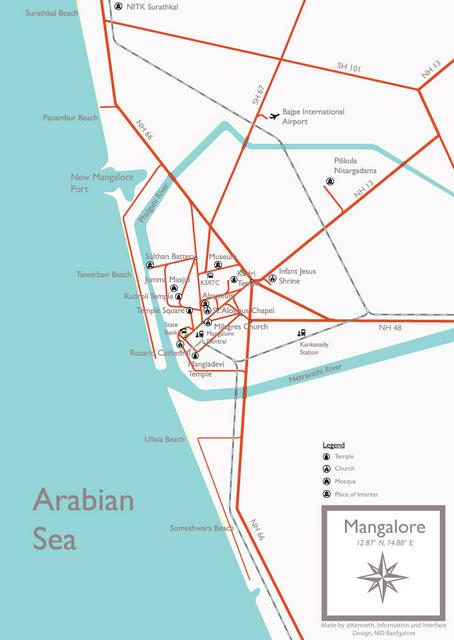 Schematic tourist map of Mangalore