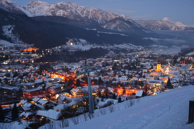 Schladming by nightfall and winter