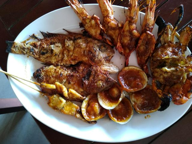 Seafood served on the beach in Jimbaran