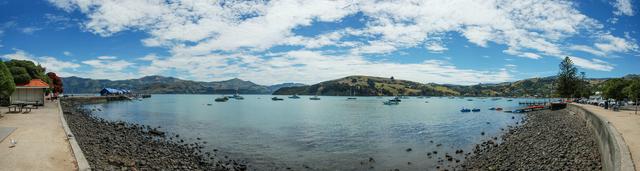 Panorama: French Bay harbourside; main wharf (left)