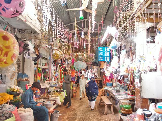 A view of colourful Shahi Bazaar of Sehwan