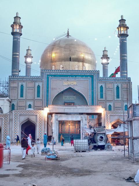 A view of the beautiful shrine of Lal Shahbaz Qalandar early in the morning 