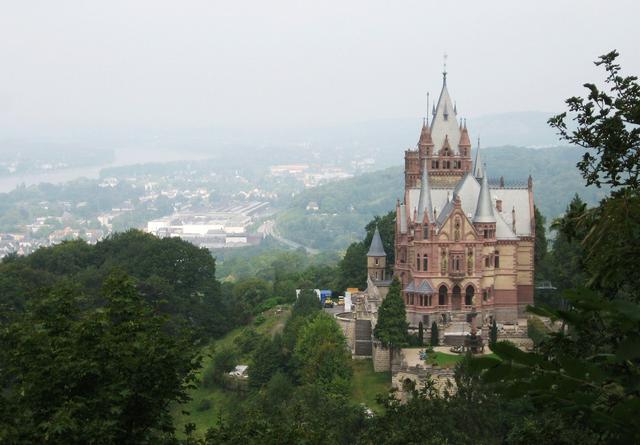 View of castle Drachenburg and Rhine Valley