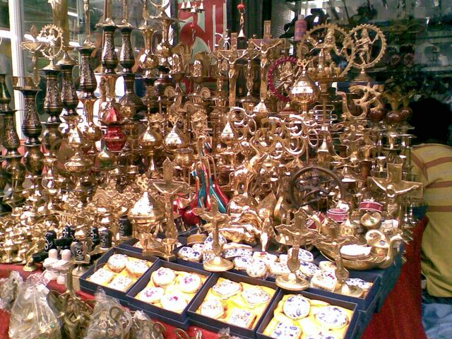 A dazzling array of sacred objects on sale by a local vendor