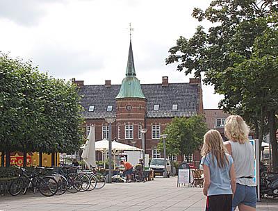 Silkeborg main central square with view to the old city hall