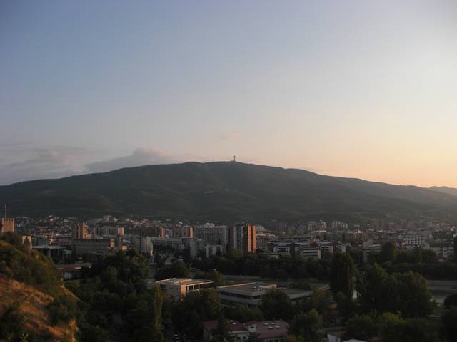 Skopje city panorama, with Mount Vodno in the background