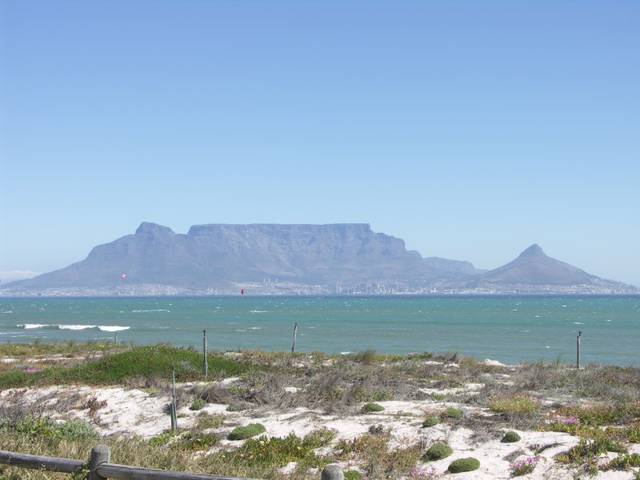 Cape Town and Table Mountain viewed from Bloubergstrand across Table Bay.