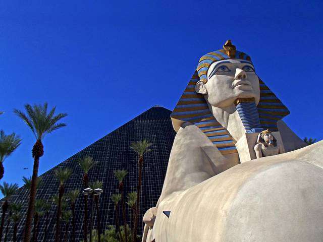 The Sphinx and pyramid at Luxor hotel