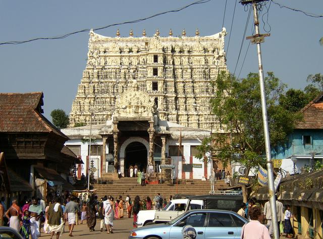 The gopuram, a monumantal tower, at the entrance of Sri Padmanabhaswamy temple.