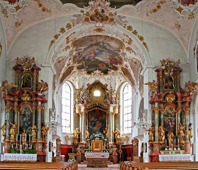 Interior of the parish church St. Peter and Paul, frescoes by Matthäus Grüner