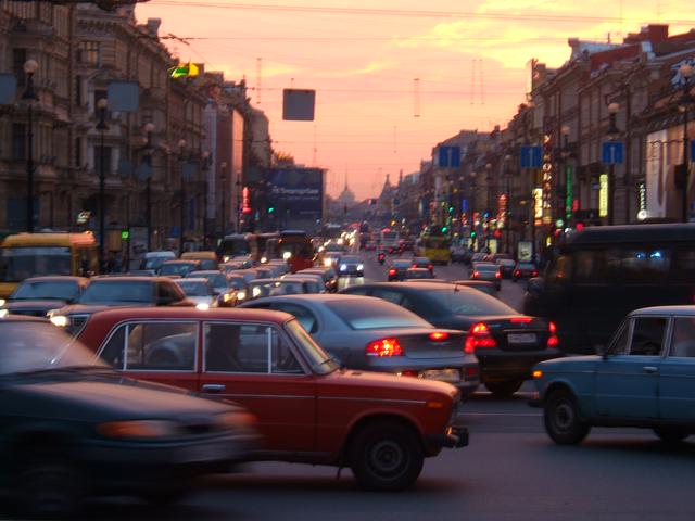 Typical city traffic in Russia.