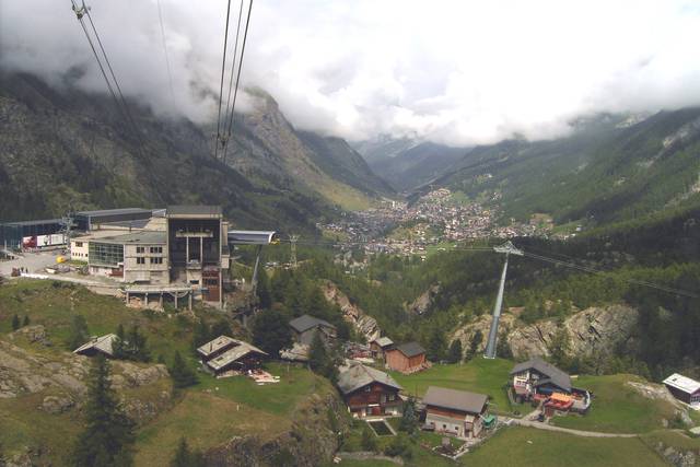 A view of Zermatt from the funicular towards Trockener Steg