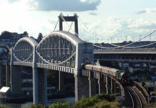 The Royal Albert Bridge, by Isembard Kingdom Brunel, takes the railway from Plymouth across the River Tamar into Cornwall.