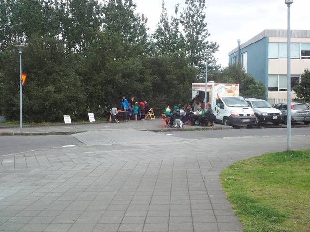 Food truck selling boiling hot lamb soup outside Hallgrimskirkja
