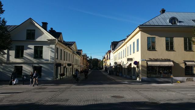 Svartbäcksgatan in Uppsala. On the right you see The Uppsala English Bookshop, "the best bookshop in the world".