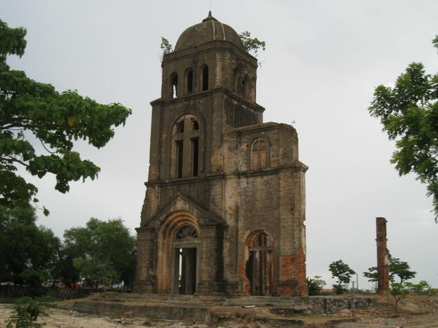 The bombed-out ruins of Tam Toa Church, on Dong Hoi's Nhat Le River