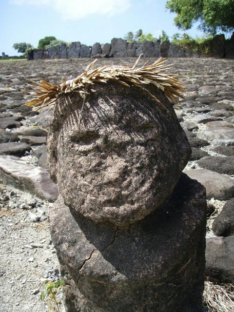 Stone figure at Taputapuātea