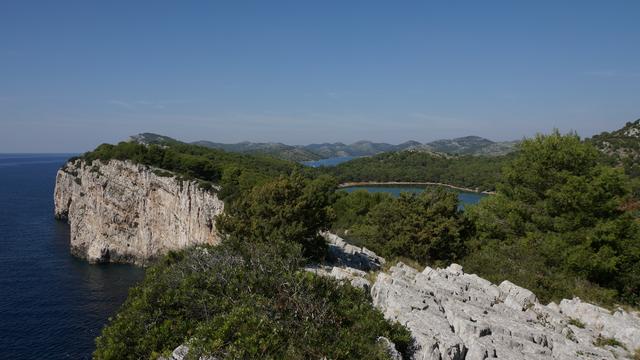 Telašćica cliffs and a glimpse of the lake Mir in the centre